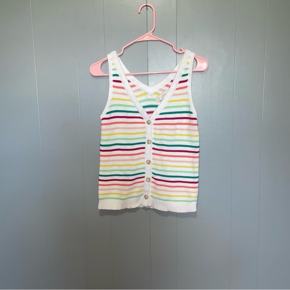 Loft Rainbow Button Down Knit Sleeveless Sweater Tank Top Small - Picture 2 of 6